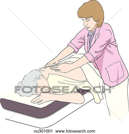 Clip Art - Nurse giving an elderly woman a back massage.. Fotosearch