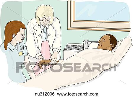Nurse instructor supervises clinical work of student nurse on male patient. (Nurse holds hand of prone male patient. ) View Large Illustration Stock Illustration - Nurse instructor supervises clinical work of student nurse on male patient. (Nurse holds hand of prone male patient. ). Fotosearch