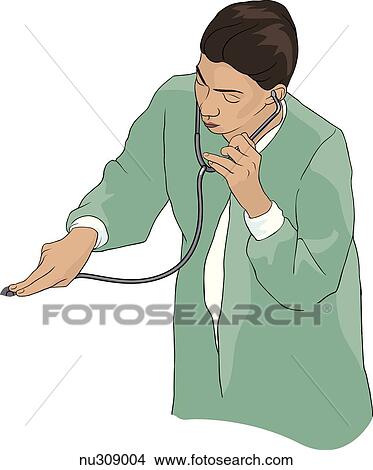 Nurse is shown leaning over to place stethoscope as if to ausculate. View Large Illustration Stock Illustration - Nurse is shown leaning over to place stethoscope as if to ausculate.. Fotosearch