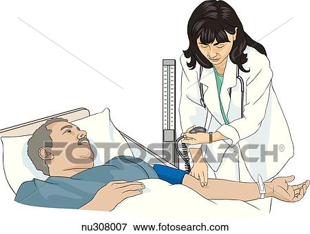 Nurse leaning over prone patient. Nurse is palpating radial pulse of patient's left arm and looking at watch. View Large Illustration Stock Illustration - Nurse leaning over prone patient. Nurse is palpating radial pulse of patient's left arm and looking at watch.. Fotosearch