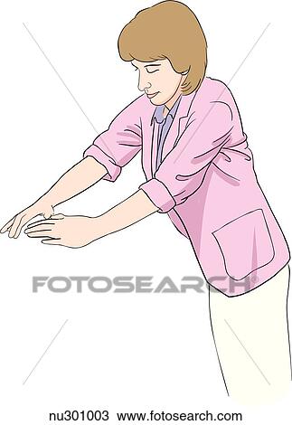 Drawing - Nurse standing with arms extended to give a massage.. Fotosearch