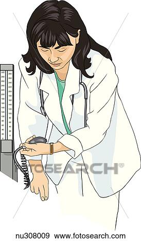 Nurse standing with right arm positioned as if to palpate radial pulse of a patient. She looks down at her watch, she is wearing a stethoscope. View Large Illustration Stock Illustration - Nurse standing with right arm positioned as if to palpate radial pulse of a patient. She looks down at her watch, she is wearing a stethoscope.. Fotosearch