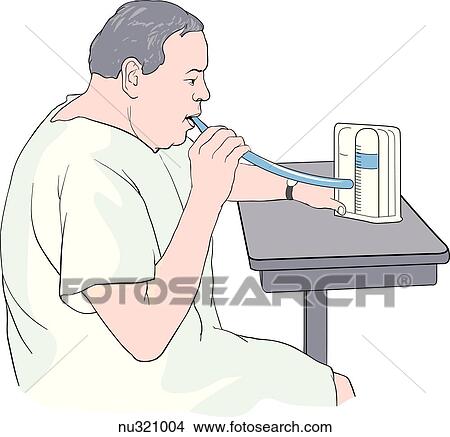 Older man seated at table blows into spirometer. View Large Illustration Stock Illustration - Older man seated at table blows into spirometer.. Fotosearch