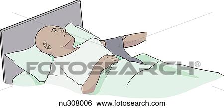Stock Illustration - Prone patient in hospital bed with arm extended.. Fotosearch