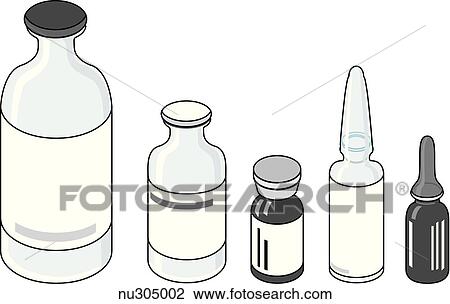 Various ampules, vials, and holders for dispensing medication. View Large Illustration Drawing - Various ampules, vials, and holders for dispensing medication.. Fotosearch