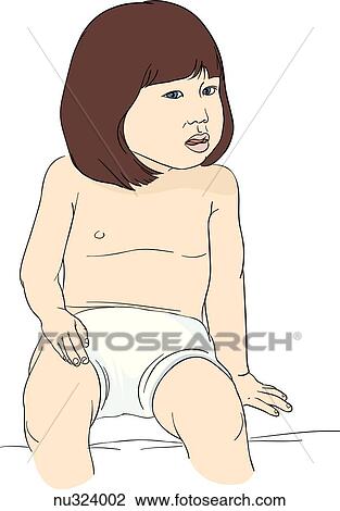 Drawing - Young female child, seated, with chest and shoulders exposed for examination.. Fotosearch