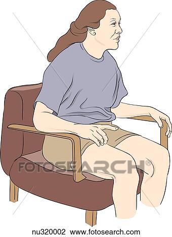 Young woman in chair talking. View Large Illustration Drawing - Young woman in chair talking.. Fotosearch