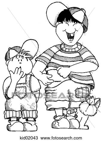 Drawing - Child showing off appendectomy scar.. Fotosearch