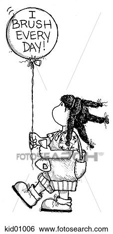 Drawing of girl with balloon, which says "I brush every day. " View Large Illustration Stock Illustration - Drawing of girl with balloon, which says "I brush every day. ". Fotosearch