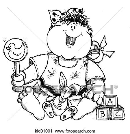 Clip Art - Drawing of happy baby with first tooth.. Fotosearch