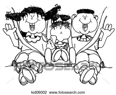 Illustration of 3 children buckled-up in car. View Large Illustration Drawing - Illustration of 3 children buckled-up in car.. Fotosearch