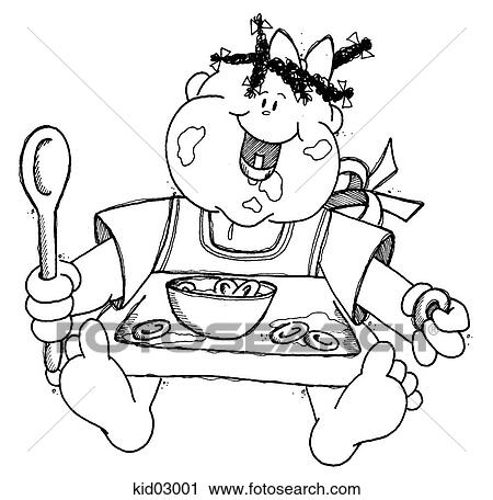 Clip Art - Illustration of baby feeding self with spoon.. Fotosearch