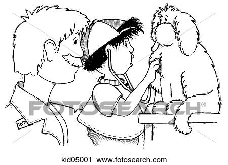 Clip Art - Illustration of boy checking dog's heart with stethoscope.. Fotosearch