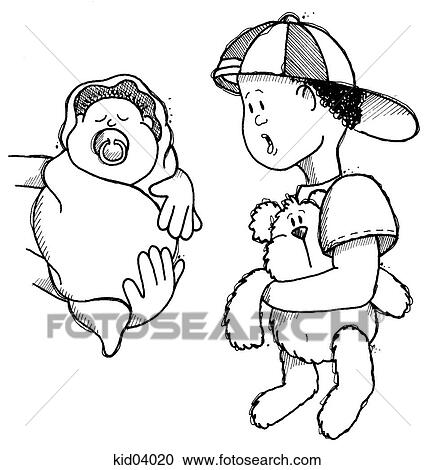 Clipart - Illustration of boy seeing new baby.. Fotosearch