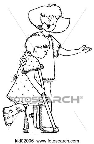Illustration of boy with cast on broken leg, walking with one crutch and nurse. View Large Illustration Stock Illustration - Illustration of boy with cast on broken leg, walking with one crutch and nurse.. Fotosearch