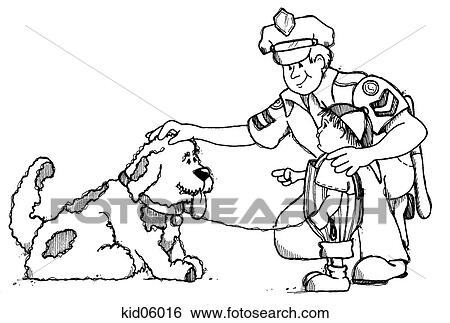 Stock Illustration - Illustration of boy with dog on leash talking to policeman.. Fotosearch