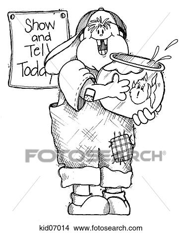 Illustration of boy with goldfish in bowl during show & tell at school. View Large Illustration Stock Illustration - Illustration of boy with goldfish in bowl during show & tell at school.. Fotosearch