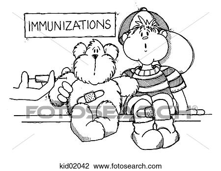 Illustration of boy's teddy bear getting an injection. View Large Illustration Drawing - Illustration of boy's teddy bear getting an injection.. Fotosearch