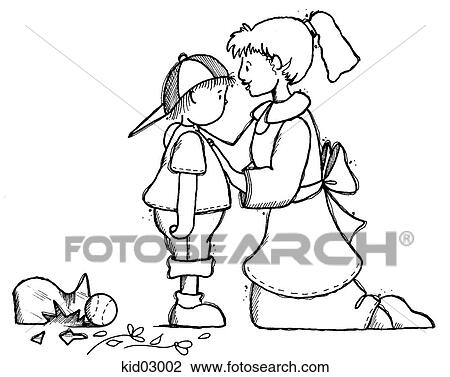 Drawing - Illustration of child and mother with broken vase.. Fotosearch