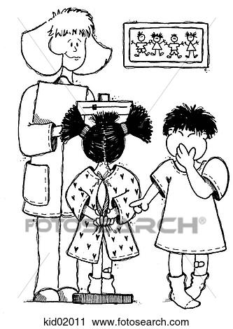 Illustration of child being weighed by nurse. View Large Illustration Clip Art - Illustration of child being weighed by nurse.. Fotosearch