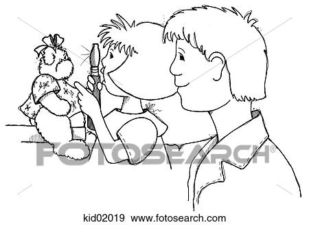 Stock Illustration - Illustration of child examining teddy bear's eyes.. Fotosearch