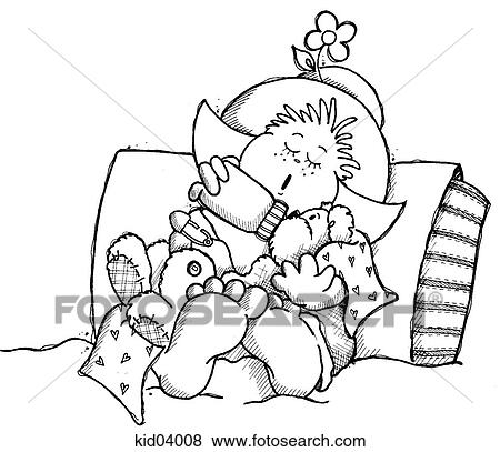 Stock Illustration - Illustration of child feeding teddy bear a baby bottle.. Fotosearch