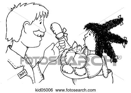 Stock Illustration - Illustration of child hold kitty with bandage on tail.. Fotosearch