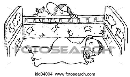 Illustration of child looking at new baby in crib. View Large Illustration Stock Illustration - Illustration of child looking at new baby in crib.. Fotosearch