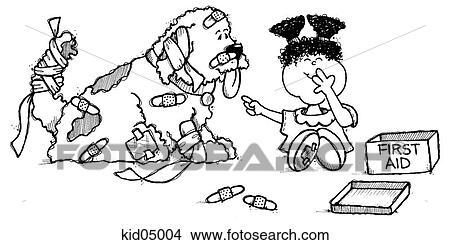 Stock Illustration - Illustration of child putting Band-Aids and bandages on dog.. Fotosearch