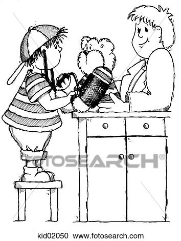 Illustration of child taking teddy's blood pressure. View Large Illustration Clipart - Illustration of child taking teddy's blood pressure.. Fotosearch