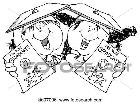 Illustration of children wearing graduation caps graduating from pee wee daycare. View Large Illustration Stock Illustration - Illustration of children wearing graduation caps graduating from pee wee daycare.. Fotosearch