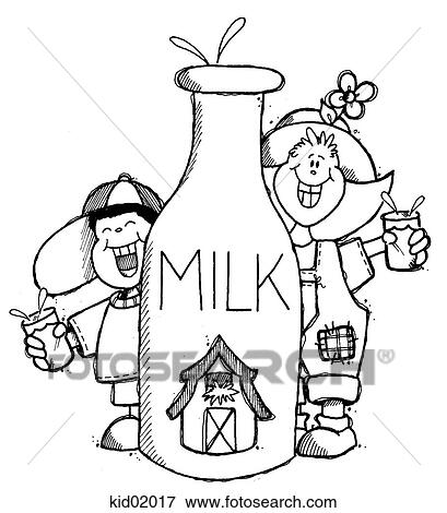 Stock Illustration - Illustration of children with large milk bottle.. Fotosearch