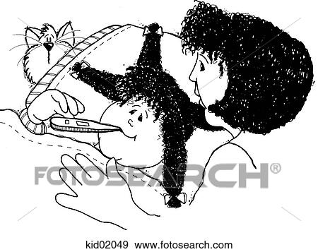 Stock Illustration - Illustration of child's temperature being taken.. Fotosearch