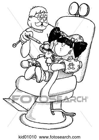 Clipart - Illustration of dentist showing instruments to a child.. Fotosearch