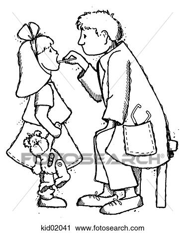 Clip Art - Illustration of doctor looking in child's mouth/throat.. Fotosearch