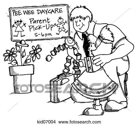 Stock Illustration - Illustration of father picking up daughter from daycare.. Fotosearch