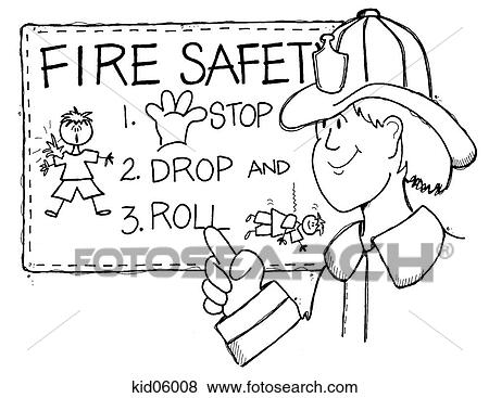 Stock Illustration of Illustration of fireman reviewing fire safety ...