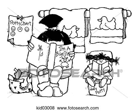 Stock Illustration - Illustration of girl and her doll sitting on potty chair.. Fotosearch