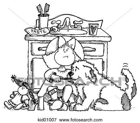 Illustration of girl brushing her dog's teeth. View Large Illustration Stock Illustration - Illustration of girl brushing her dog's teeth.. Fotosearch