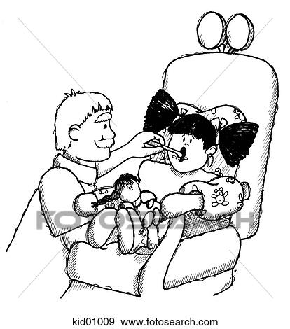 Stock Illustration - Illustration of girl in dentist's office having dental checkup.. Fotosearch