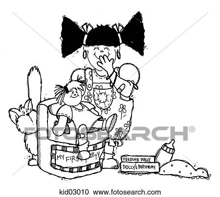 Illustration of girl potty training her dolly. View Large Illustration Clipart - Illustration of girl potty training her dolly.. Fotosearch