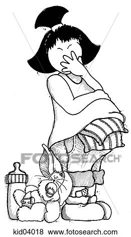 Stock Illustration - Illustration of girl with pillows under her shirt, trying to look pregnant.. Fotosearch