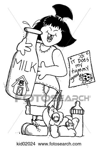Illustration of happy girl with large milk bottle. View Large Illustration Stock Illustration - Illustration of happy girl with large milk bottle.. Fotosearch