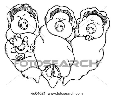 Illustration of newborn triplets. View Large Illustration Clip Art - Illustration of newborn triplets.. Fotosearch
