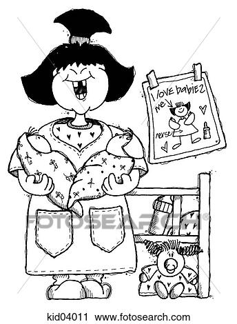 Illustration of older sister holding newborn twins. View Large Illustration Clip Art - Illustration of older sister holding newborn twins.. Fotosearch