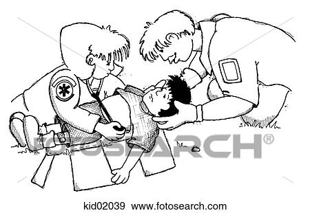 Stock Illustration - Illustration of paramedics with injured child.. Fotosearch