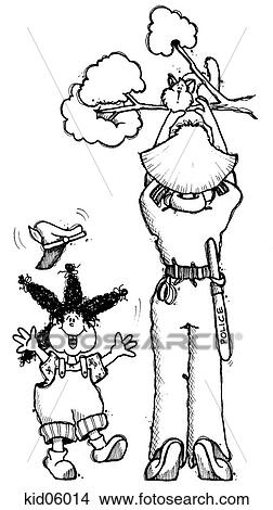 Illustration of policeman rescuing kitty from tree with happy girl watching. View Large Illustration Stock Illustration - Illustration of policeman rescuing kitty from tree with happy girl watching.. Fotosearch