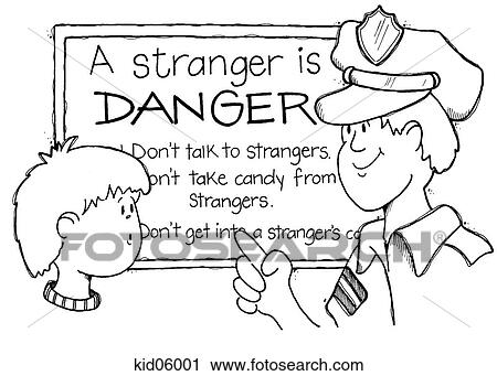 Clip Art - Illustration of policeman telling child to beware of strangers.. Fotosearch