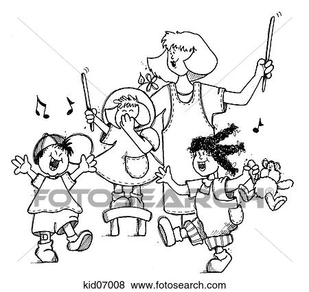 Illustration of teacher and children playing music and singing. View Large Illustration Stock Illustration - Illustration of teacher and children playing music and singing.. Fotosearch