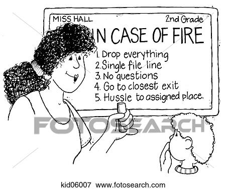 Stock Illustration - Illustration of teacher reviewing fire drill procedure with child.. Fotosearch